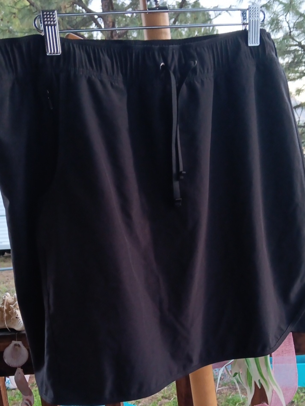 Black Drawstring A-Line Short Skirt